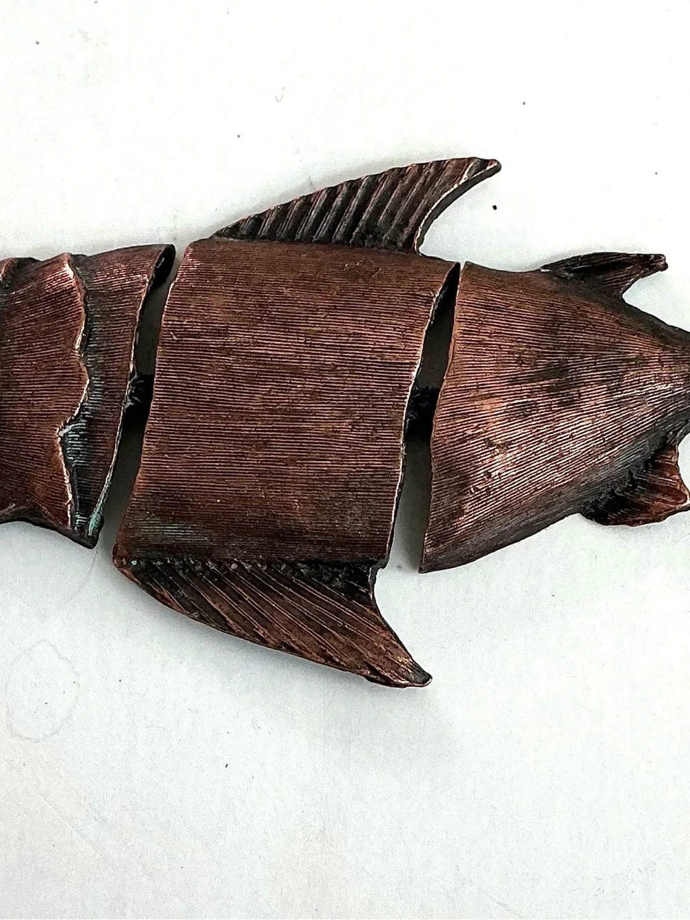 Vintage copper articulated fish pendant